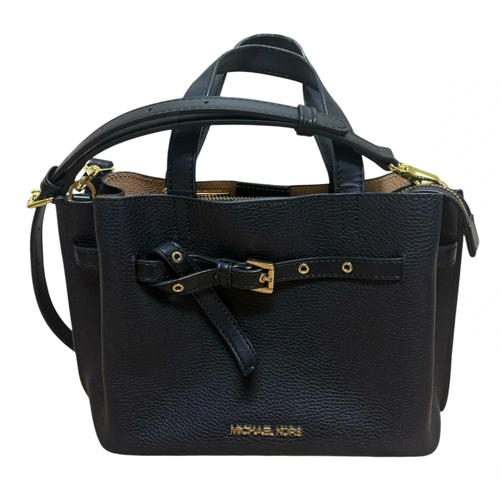 Michael Kors Emilia triple compartment satchel crossbody bag purse black bow EUC